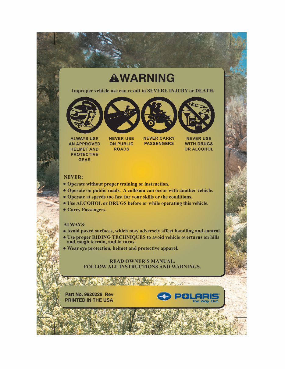 2006 Polaris Sportsman 500 EFI Owners Manual preview img 2