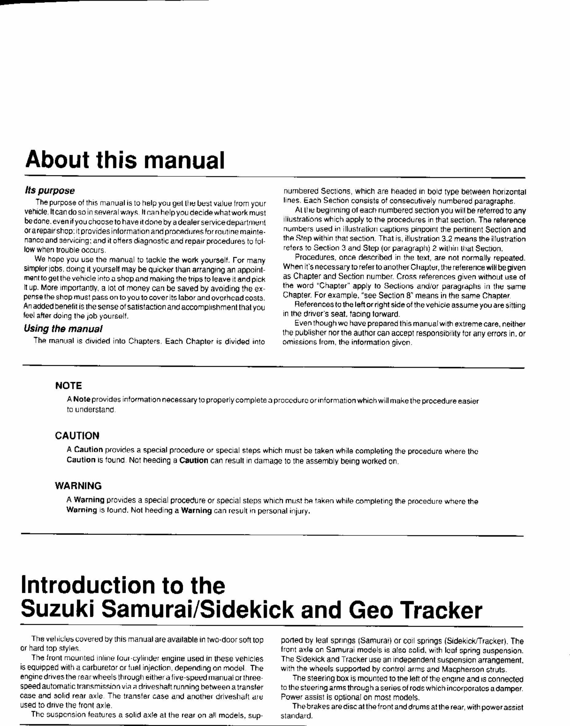 1989-1997 GEO Tracker Service & Repair Manual preview img 4