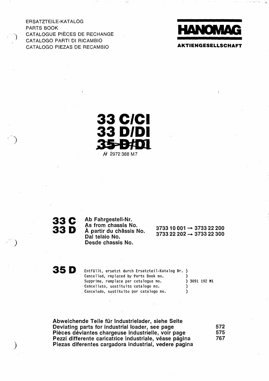 Hanomag 33 C/CI D/DI ERSATZTEILE-KATALOG Parts BOOK preview img 1