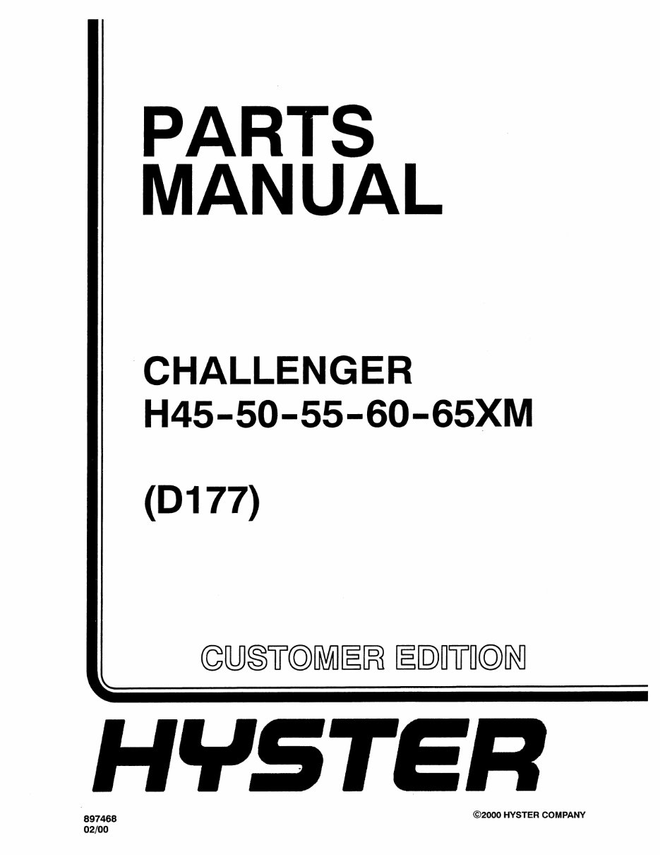 Hyster D177 (H45XM, H50XM, H55XM, H60XM, H65XM) Forklift Parts Manual preview img 1