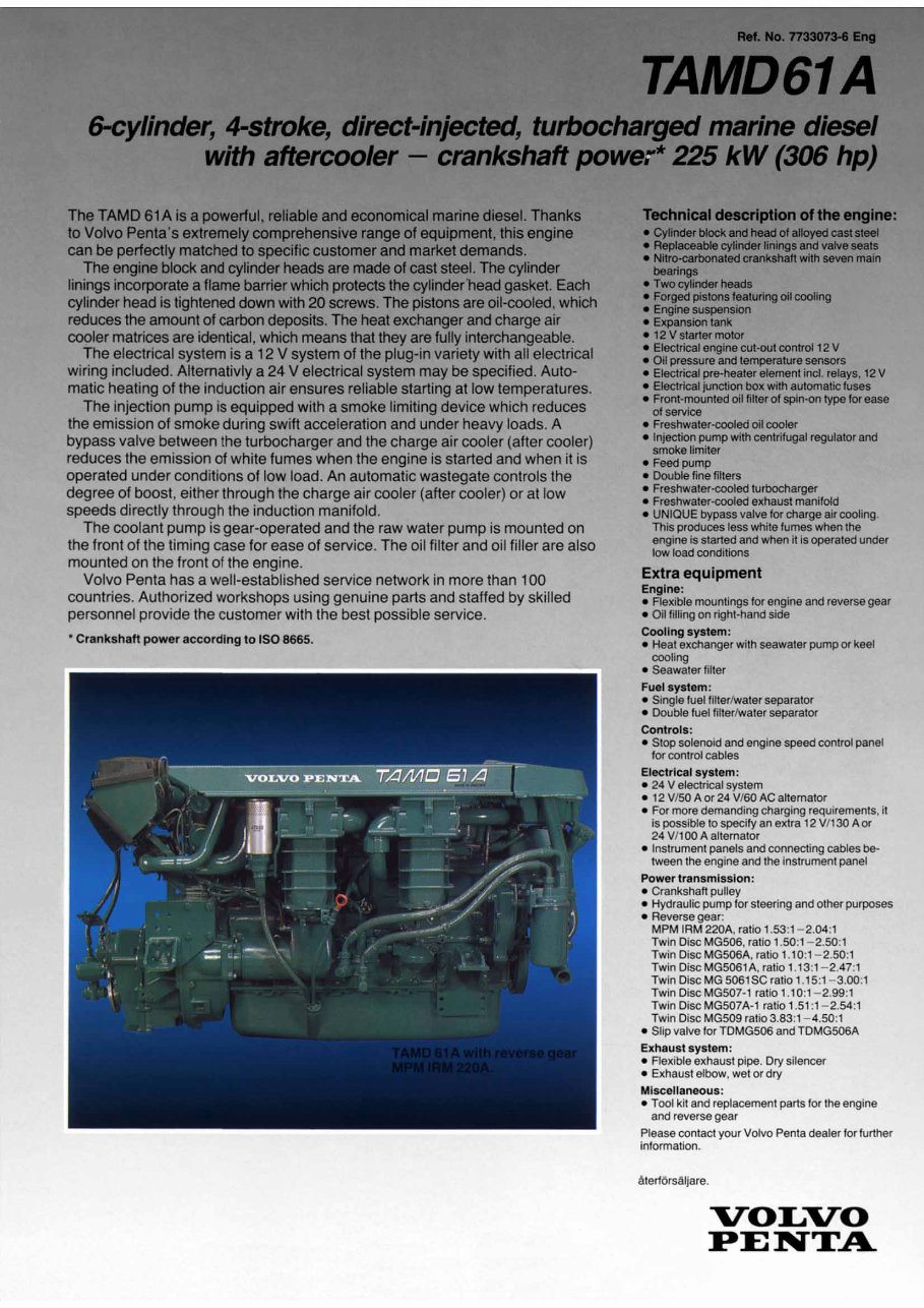 Volvo Penta TAMD61A - TAMD72J marine diesel engine service manual preview img 1