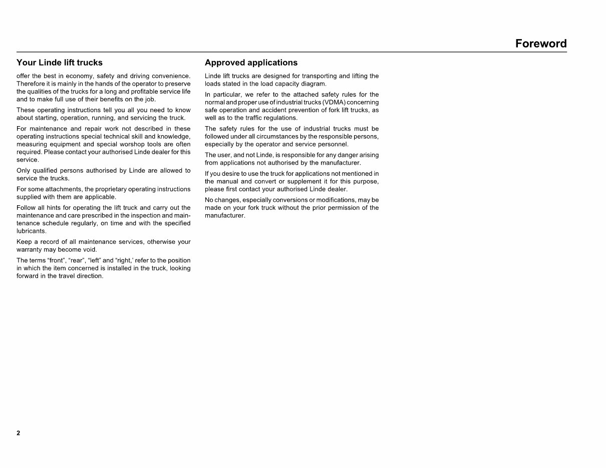 Linde Diesel Forklift Truck 352-04 Series: H30, H35, H40, H45 Operating Manual (User Manual) preview img 3