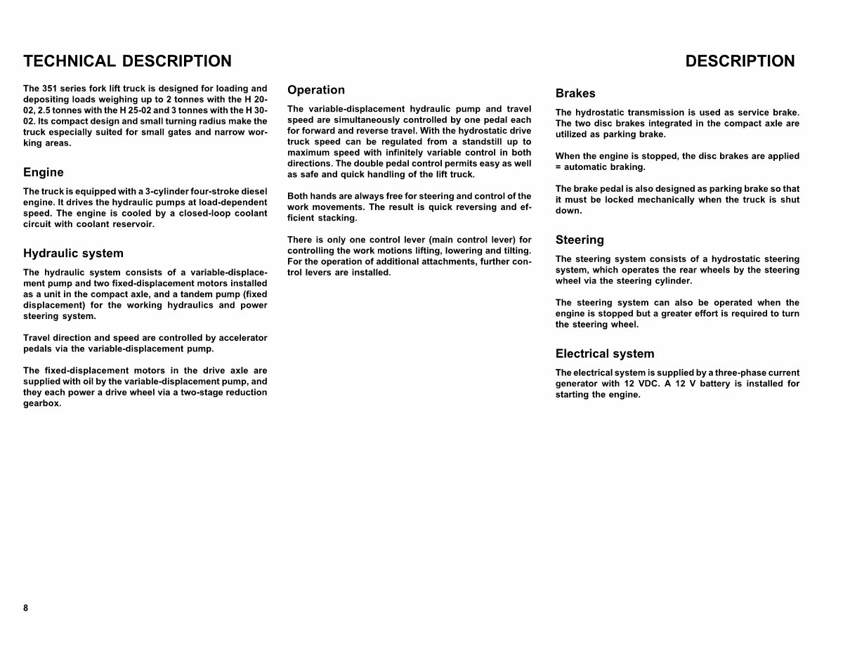 Linde Diesel Forklift Truck 351-02 series: H20, H25, H30 Operating manual (User Manual) preview img 8