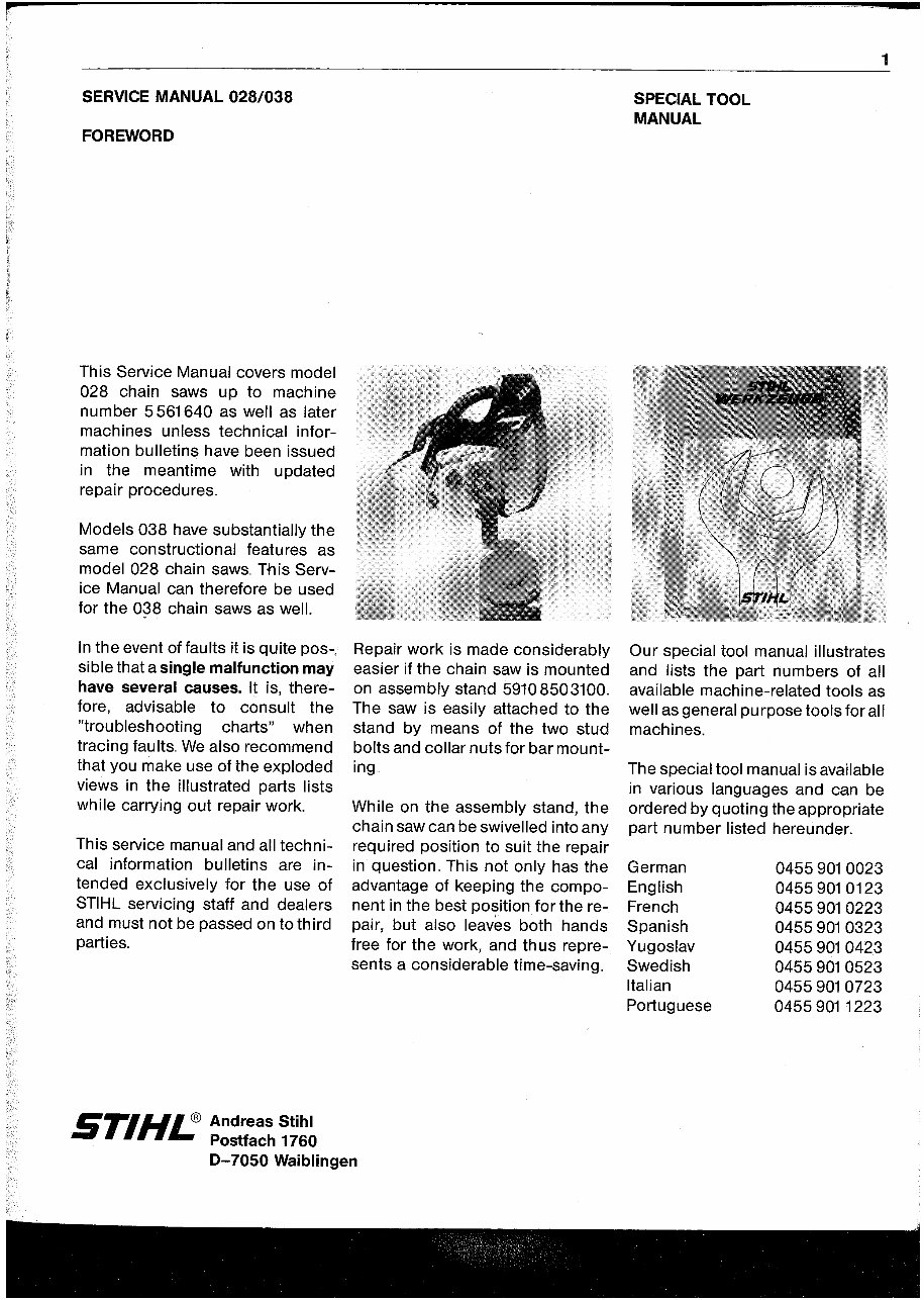 Stihl 028 038 Chainsaw Full Service & Repair Manual preview img 2