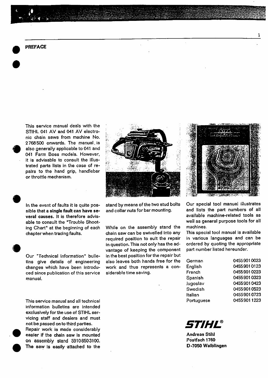 Stihl 041 (041AV) Chainsaw OEM Service & Repair Manual preview img 2