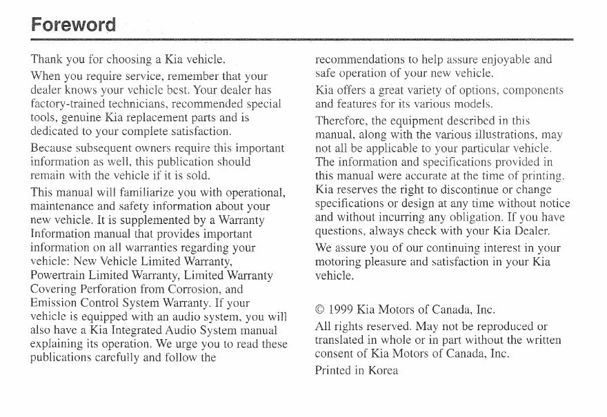 1997 Kia Sportage Service & Repair Manual preview img 3