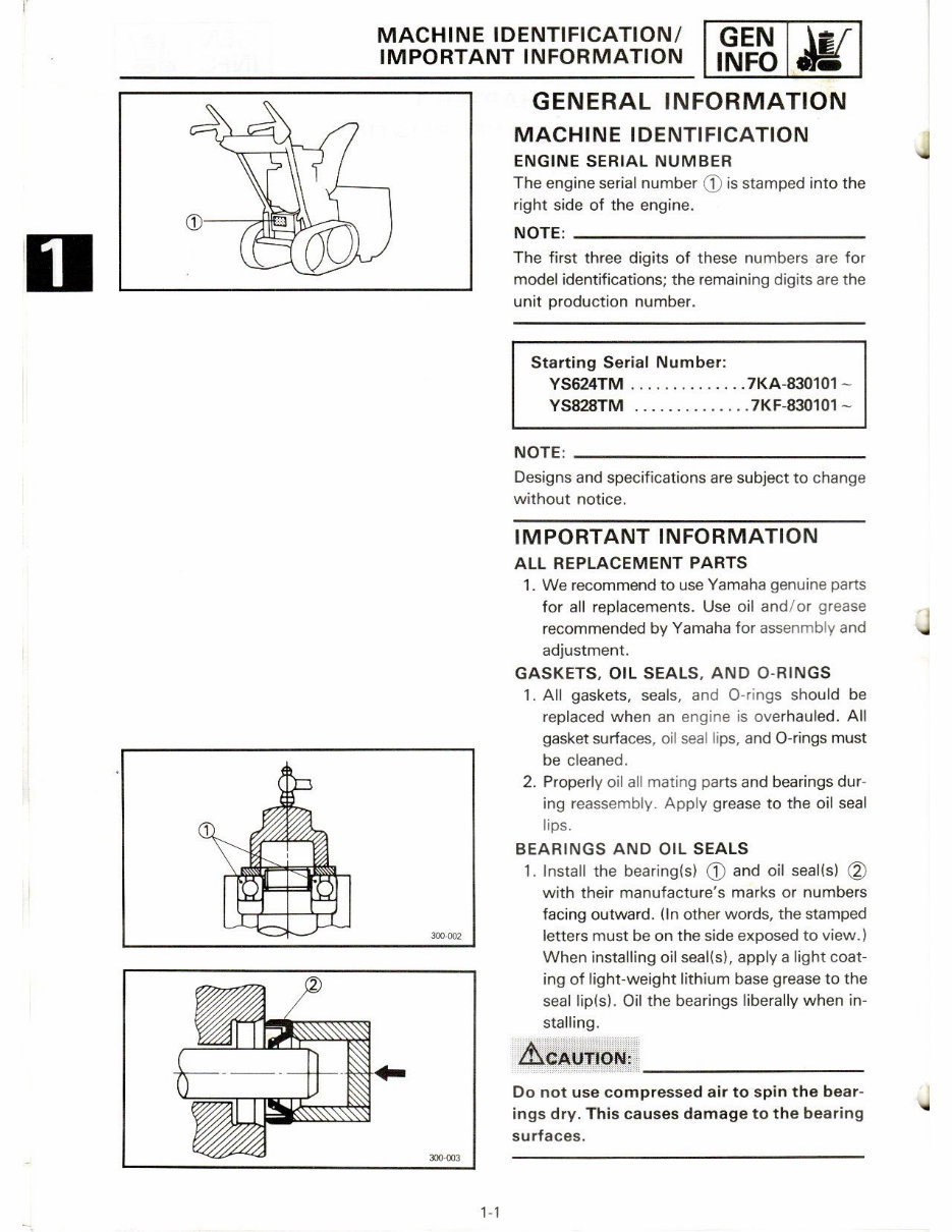 1987-1995 Yamaha YS828TM, YS624TM Snow Blower Service & Repair Manual preview img 6