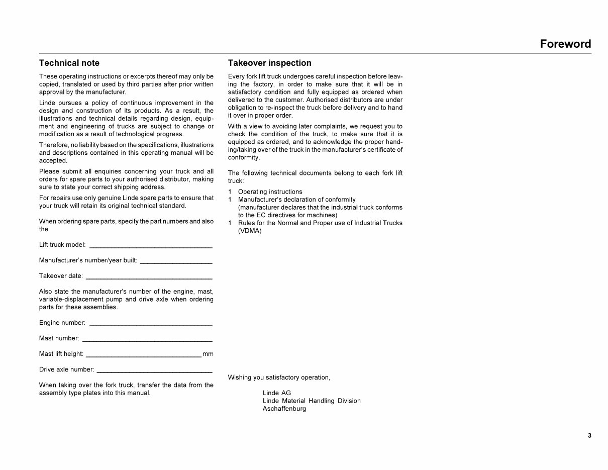 Linde Forklift Truck H350-03 Series with Diesel Engine: H12, H16, H18, H20 Operating Manual (User Manual) preview img 5