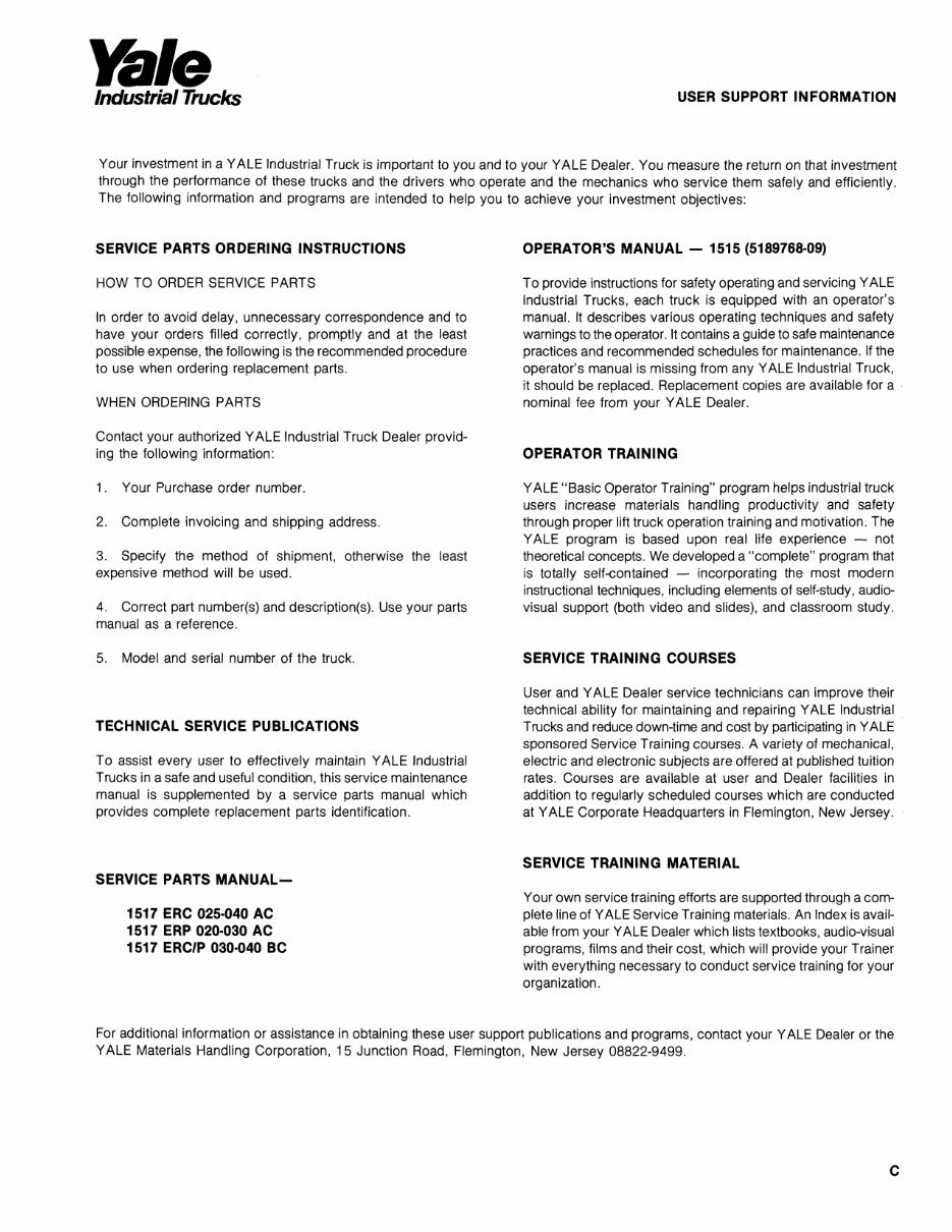 Yale ERC 030 AC Electric Forklift Factory Service & Work Shop Manual preview img 3