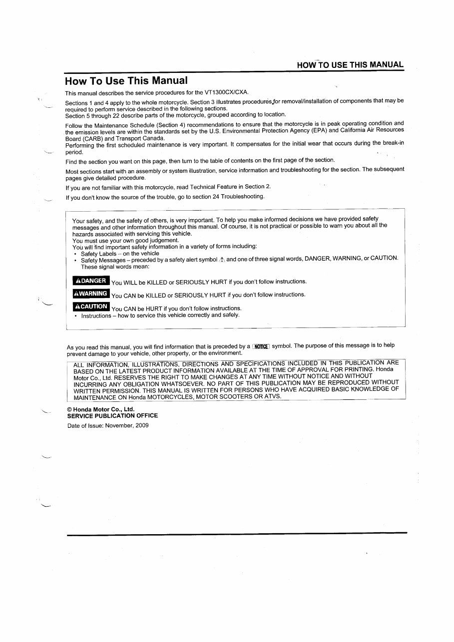 2010-2015 Honda VT1300CX VT1300CXA Fury Motorcycle Service & Repair Manual preview img 3