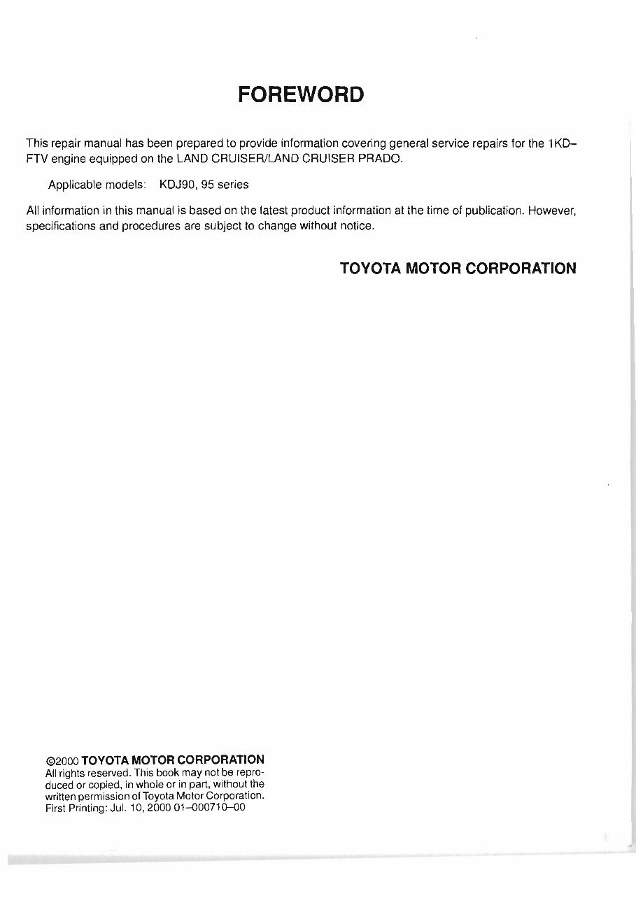 Toyota 1KD-FTV (3.0L Diesel) Engine OEM Service & Repair Manual preview img 2