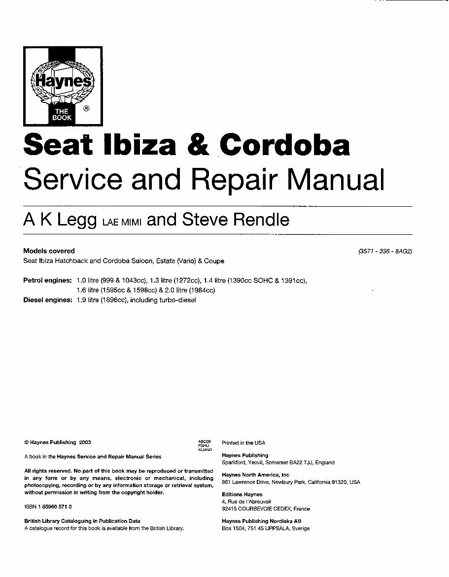 Seat Ibiza Hatchback 1.6L (1595cc & 1598cc) Service Manual preview img 1