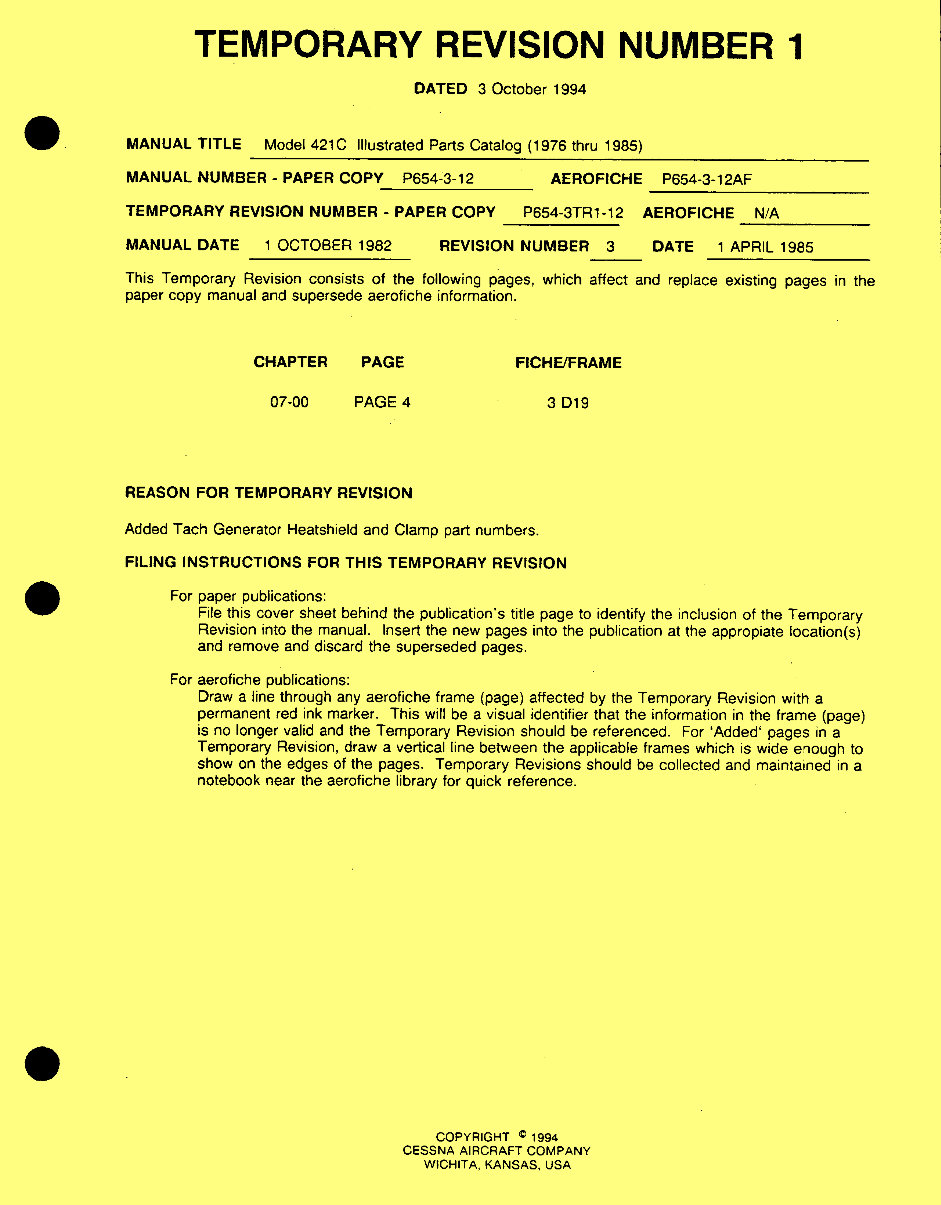 Cessna 421C IPC parts manual P654-3-12 1976 - 1985 preview img 4