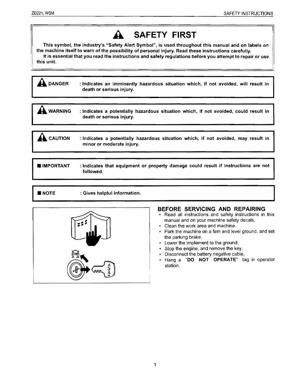 KUBOTA ZD221 ZERO TURN MOWER Workshop Service Manual preview img 1