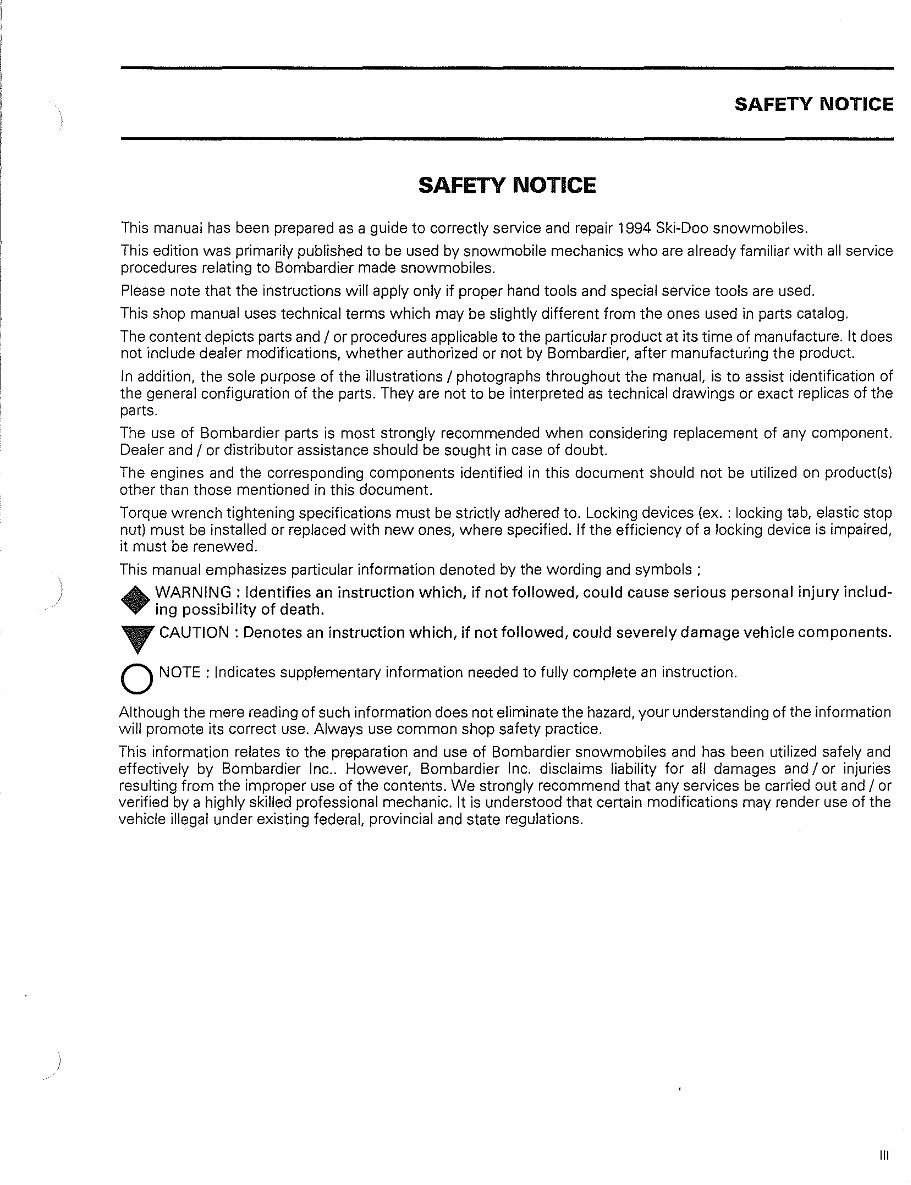 1994 Ski-Doo Formula Z Factory Service & Work Shop Manual preview img 3