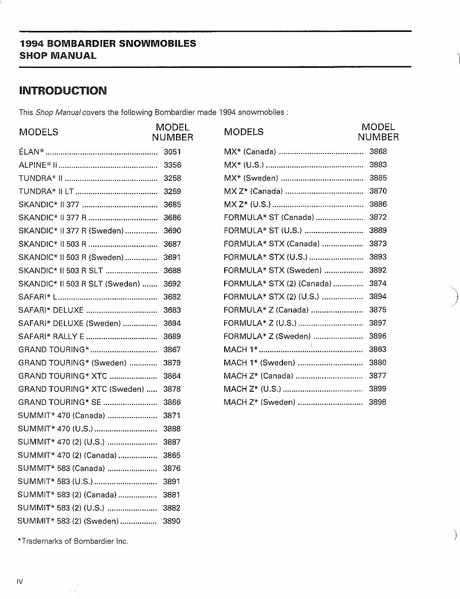 1994 Ski-Doo Formula Z Factory Service & Work Shop Manual preview img 4