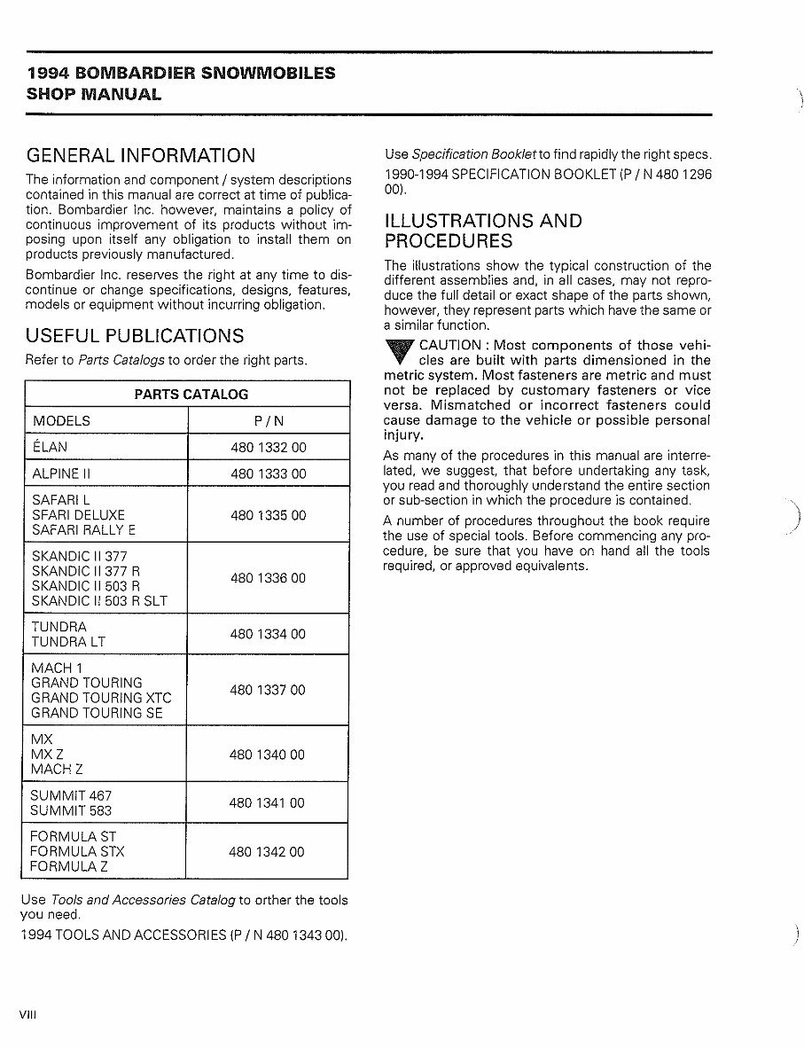 1994 Ski-Doo Formula Z Factory Service & Work Shop Manual preview img 8