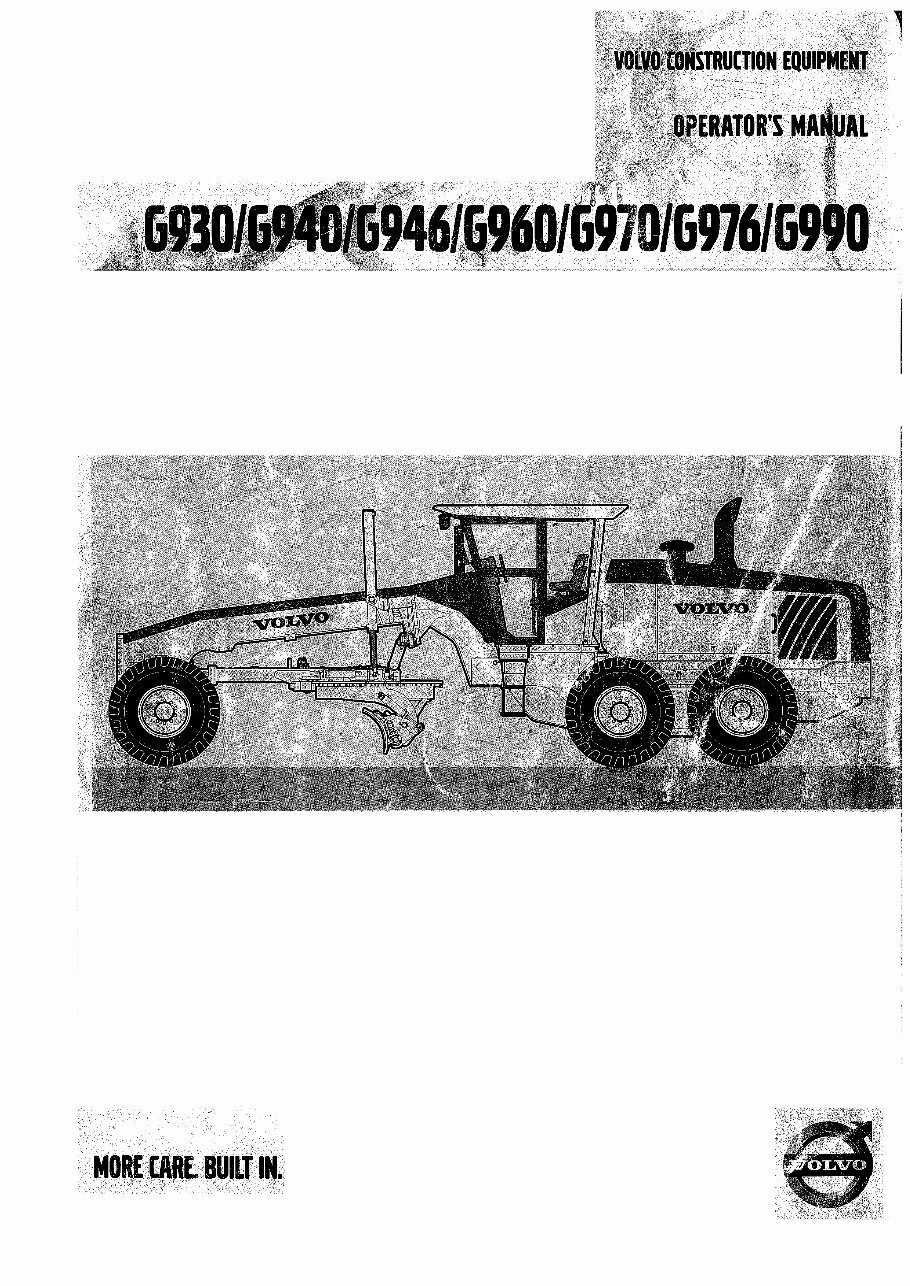 Volvo G900 series grader operators manual preview img 1