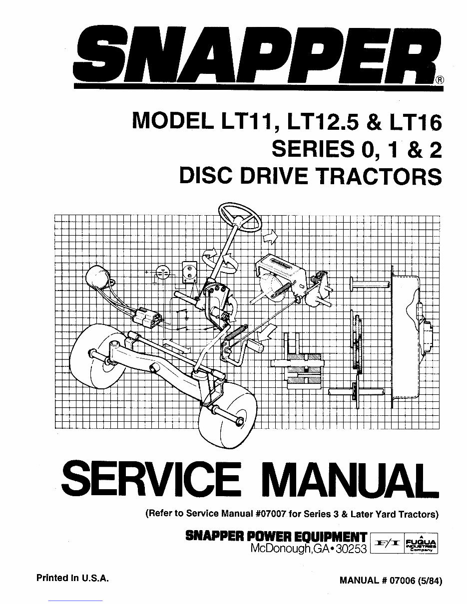 Snapper Rider Lt16 Snapper LT11 LT12 LT12.5 LT16 Series 0 1 2 Disc Drive Tractor Workshop ...
