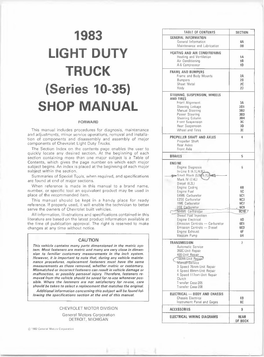 1983 Chevrolet Light Duty Truck 10 To 30 Service & Repair Manual preview img 4