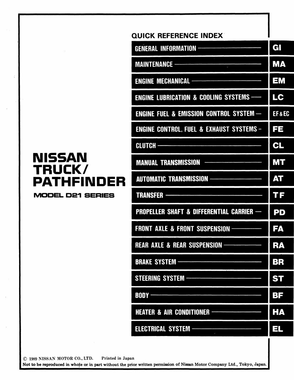 1990 Nissan Truck/Pathfinder (D21 Series) OEM Service & Repair Manual preview img 1