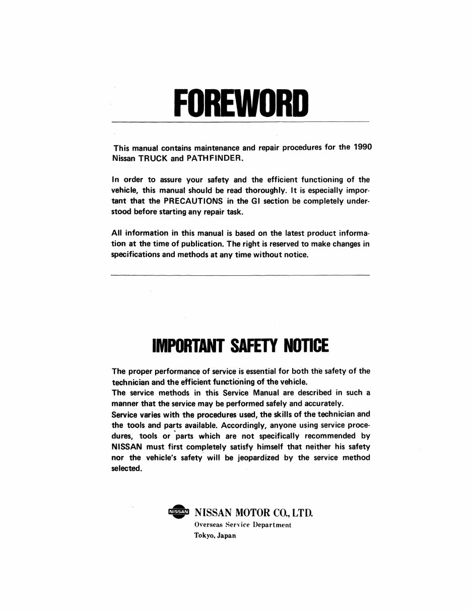 1990 Nissan Truck/Pathfinder (D21 Series) OEM Service & Repair Manual preview img 2