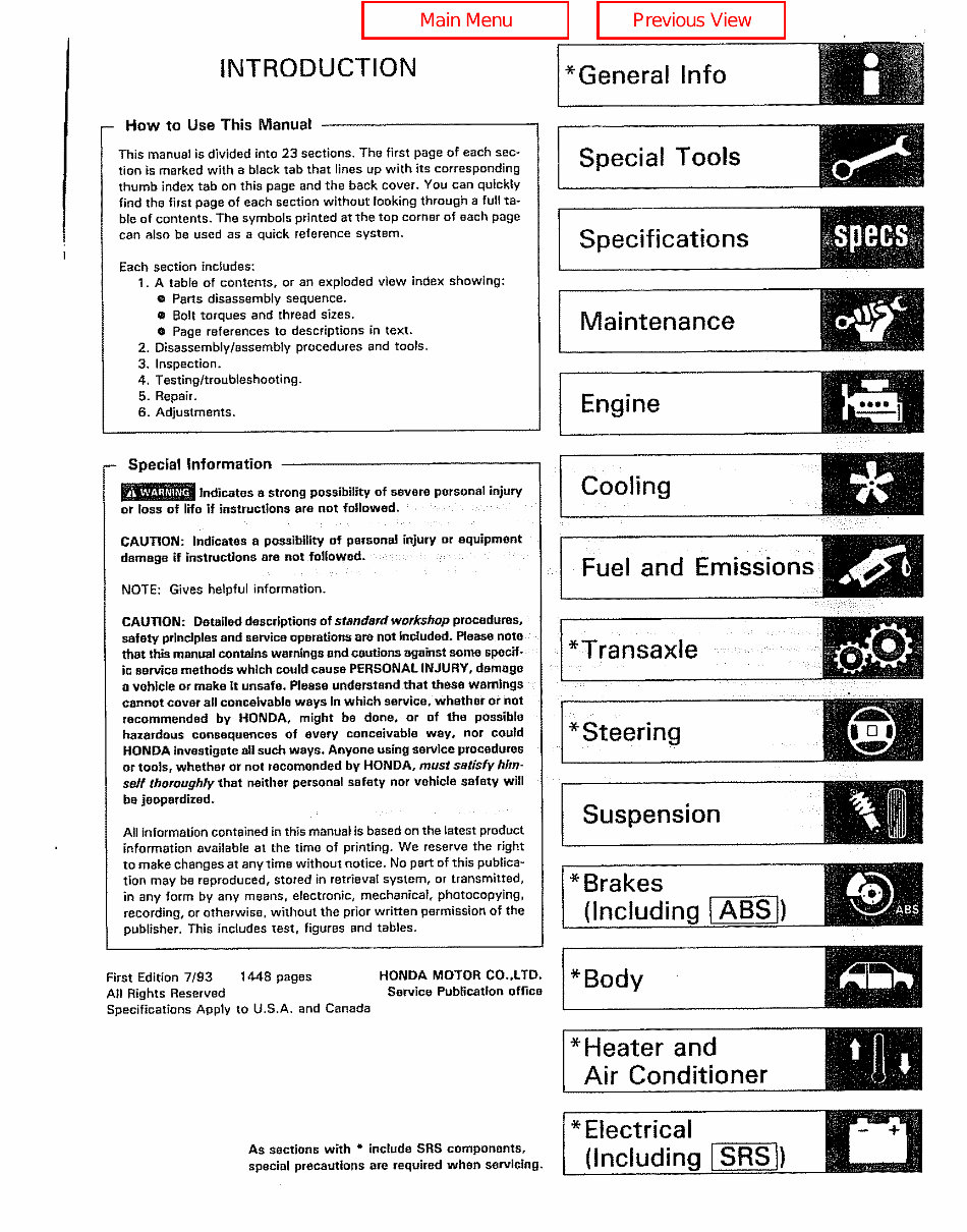1992-1995 Honda Civic Service & Repair Manual preview img 1