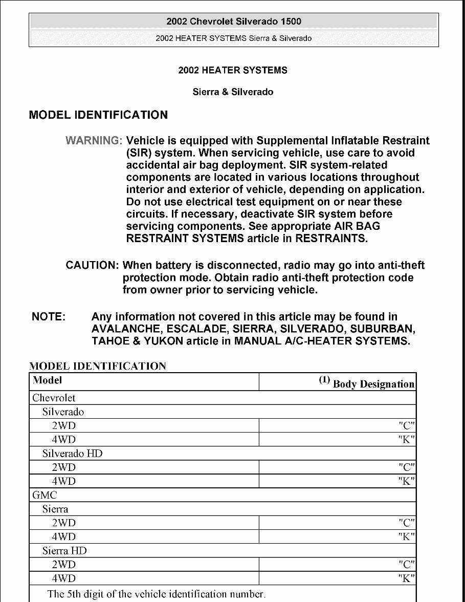 2002 Chevrolet Silverado 2500 Service & Repair Manual preview img 1