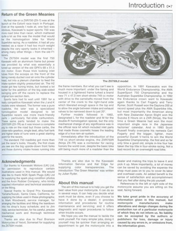 Kawasaki ZXR750 ZXR 750 1994 Repair Service Manual