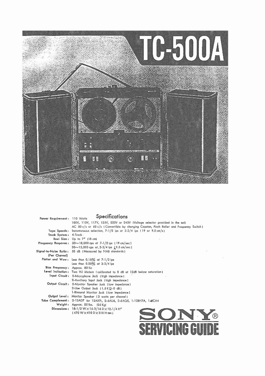 Sony TC-500A Servicing Guide & Service Manual preview img 1