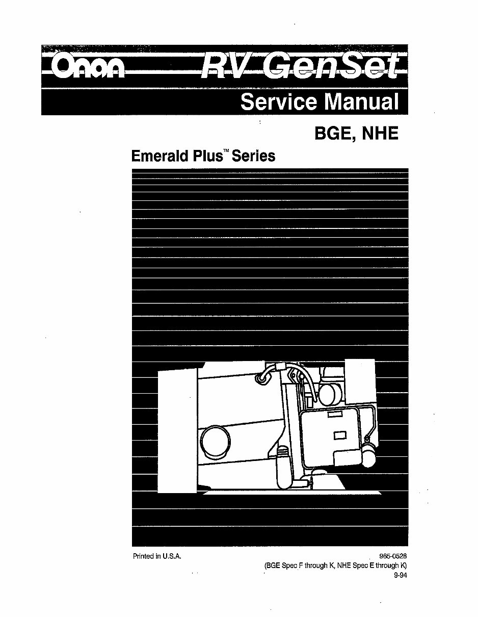 Onan BGE, NHE Service Manual Cummins Onan Emerald Plus Series Generator Service Repair Book 965-0528 preview img 2