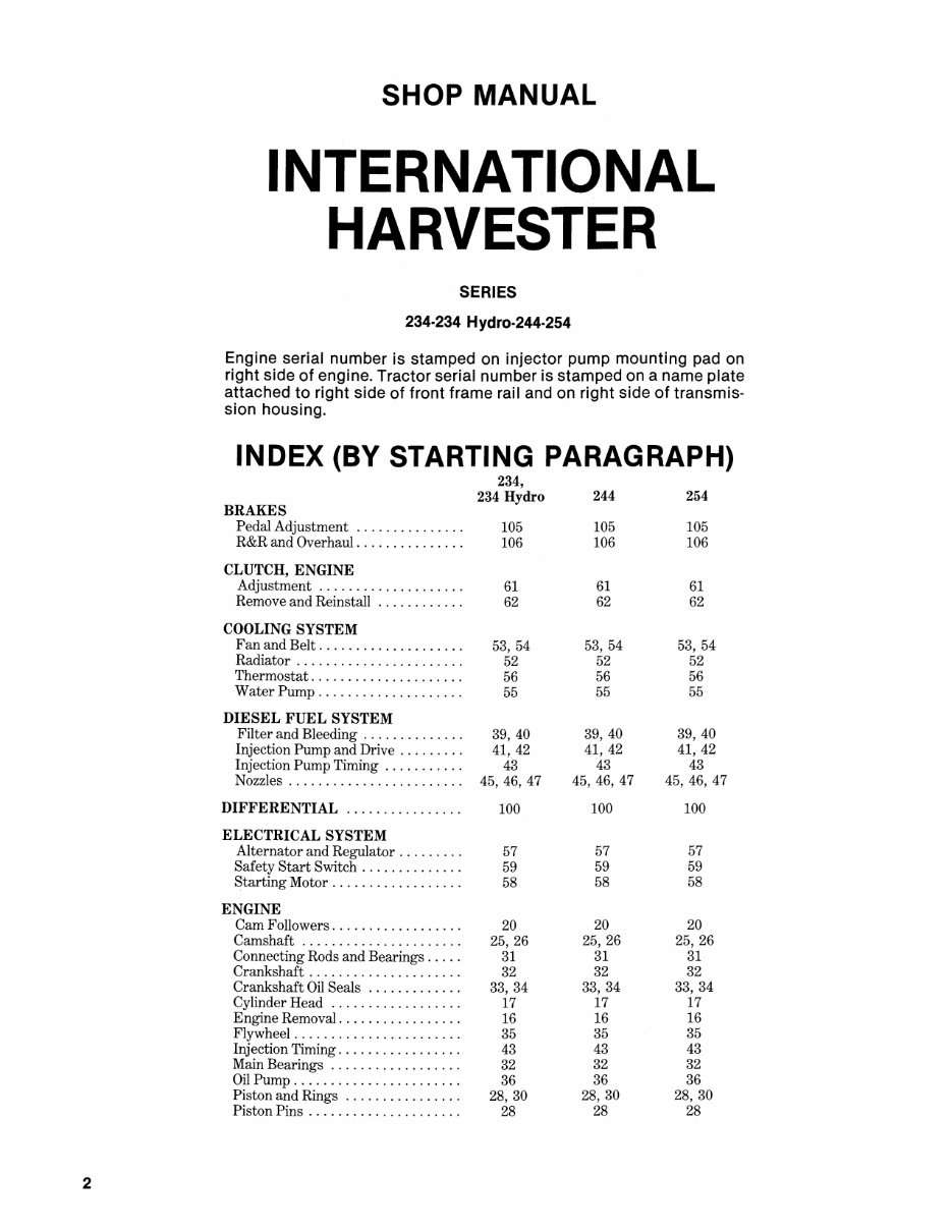 IH International Harvester 234, Hydro 234, 244, 254 Tractor Service & Repair Workshop Manual preview img 3