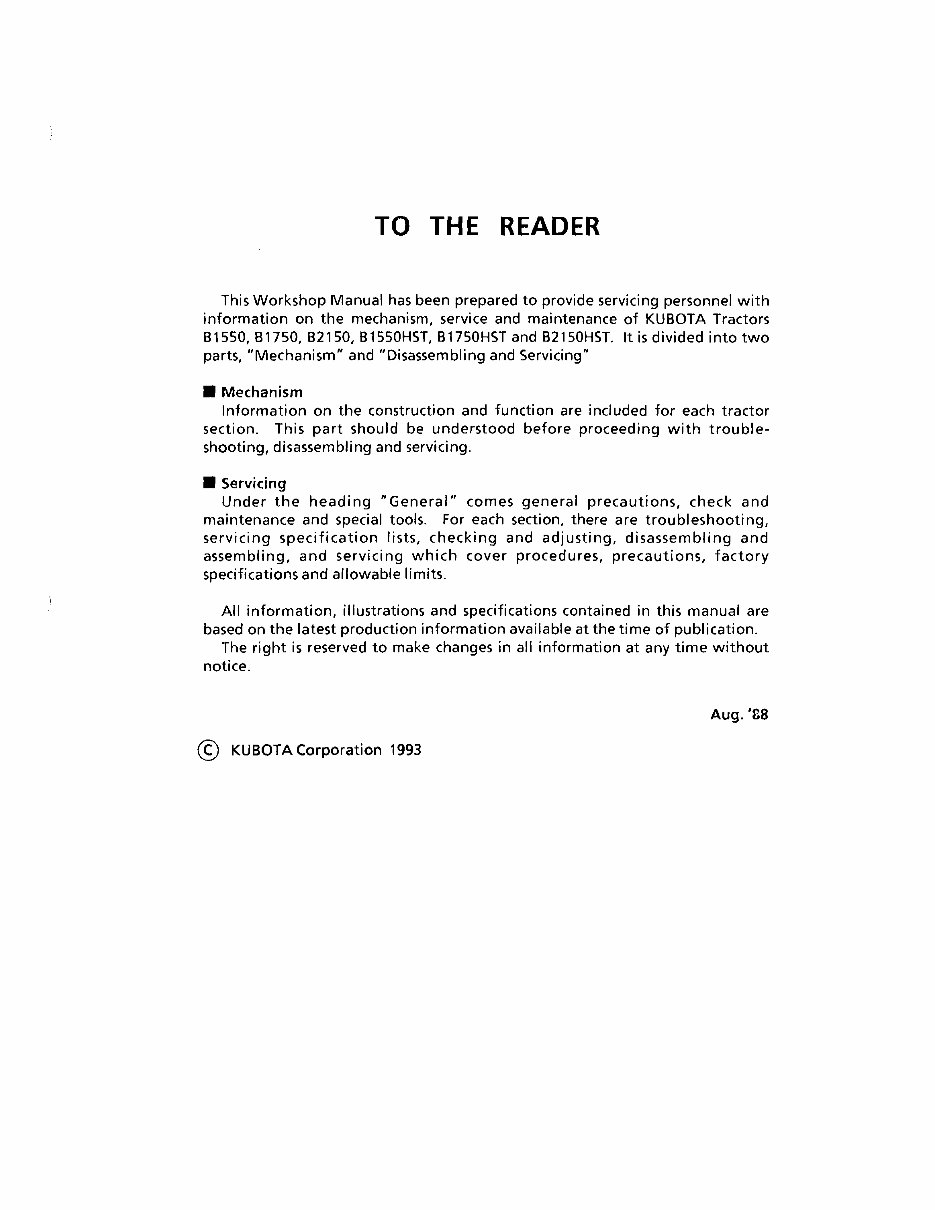 Kubota B1750 B1750HST Tractor Workshop Repair Service Manual preview img 3