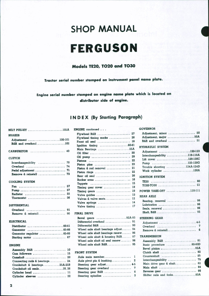 Ferguson TO30 Tractor Workshop Service Manual for Repair preview img 1