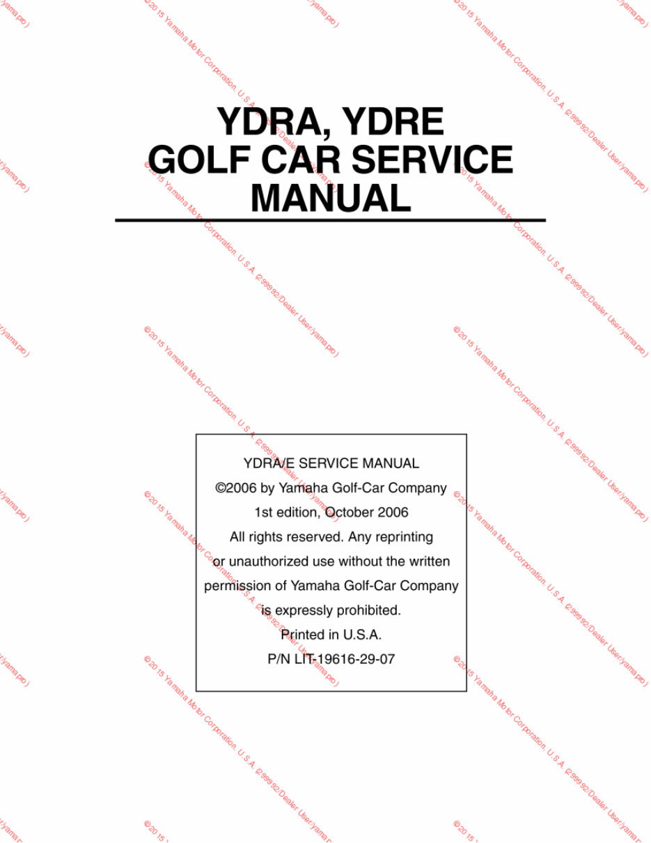 2007-2010 Yamaha YDR A-E The Drive Golf Cart Service & Repair Manual preview img 2