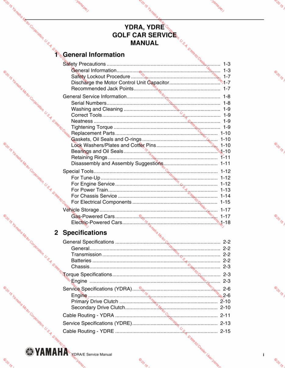 2007-2010 Yamaha YDR A-E The Drive Golf Cart Service & Repair Manual preview img 6