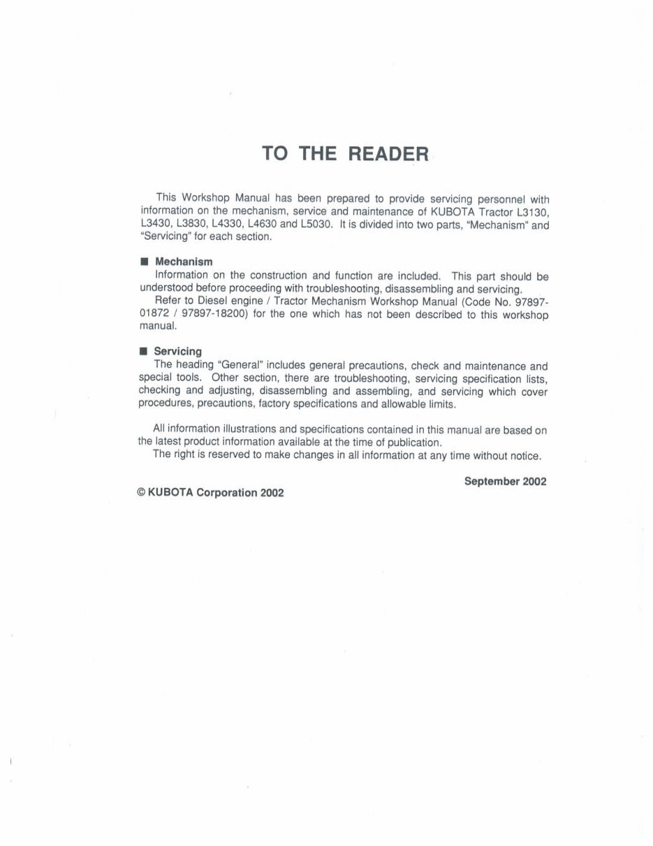 Kubota L3830 Tractor Workshop Service Manual for Repair preview img 2
