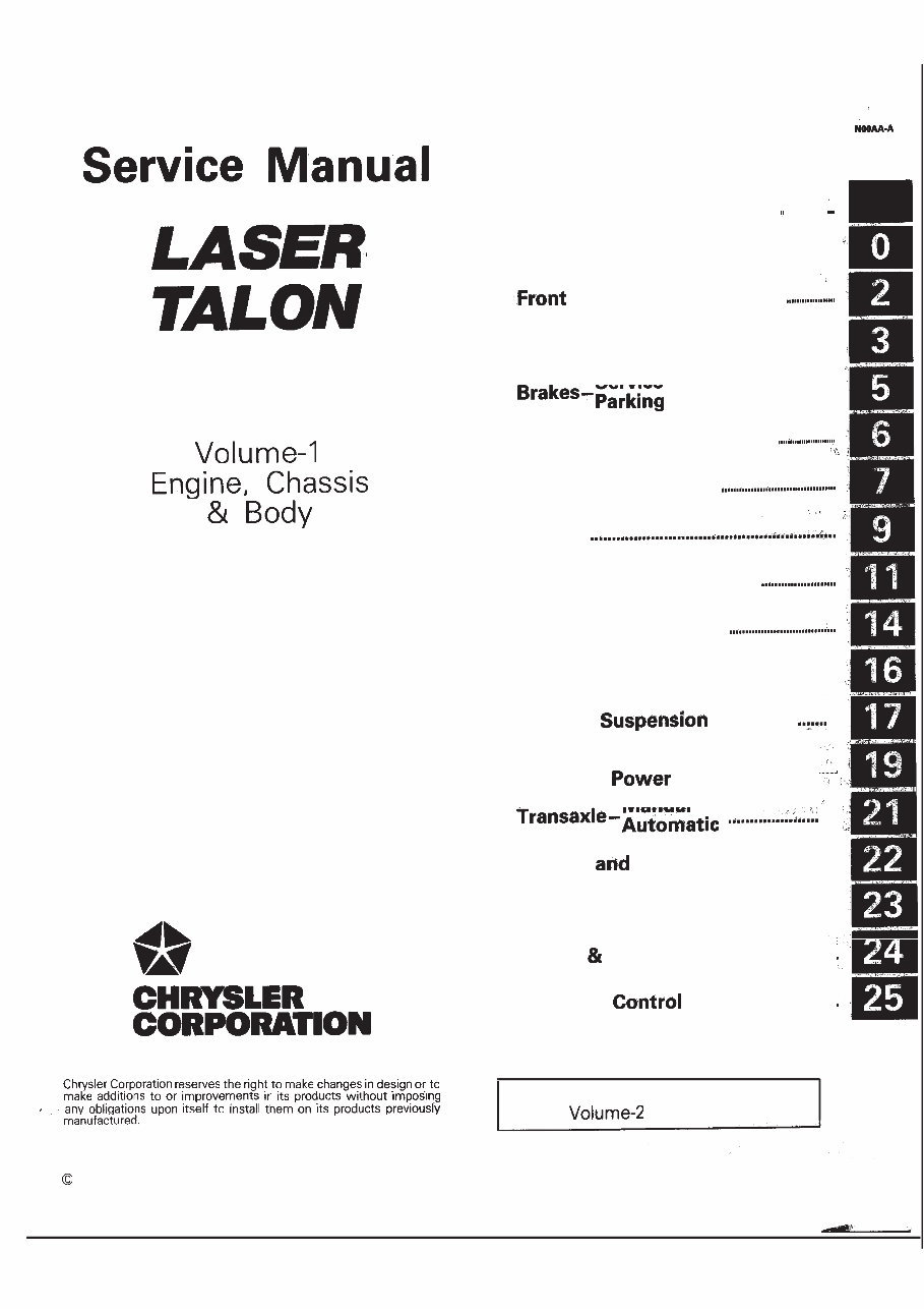 1990-1994 PLYMOUTH LASER All Models Service and Repair Manual preview img 1