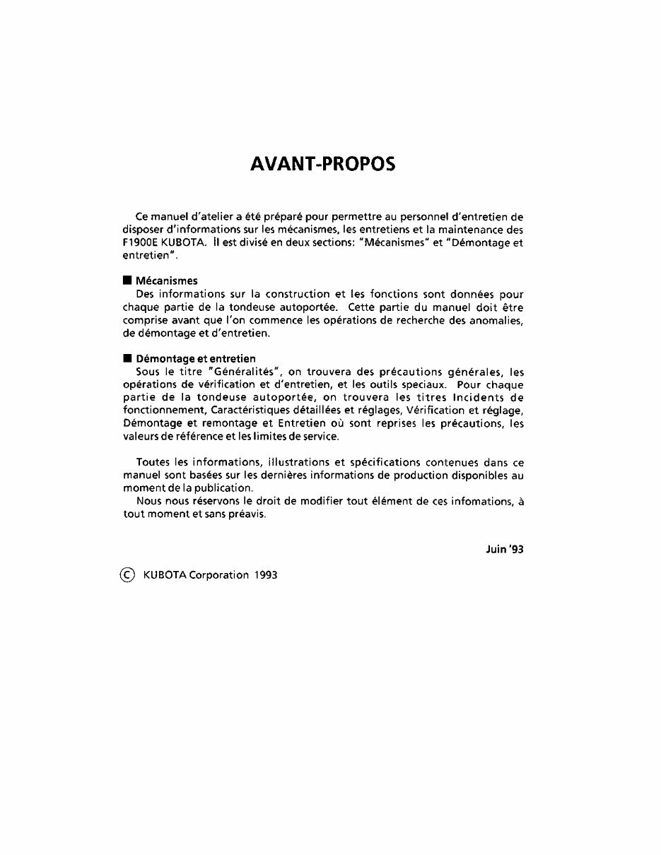 KUBOTA F1900 F1900E Tractor Service Manual preview img 3