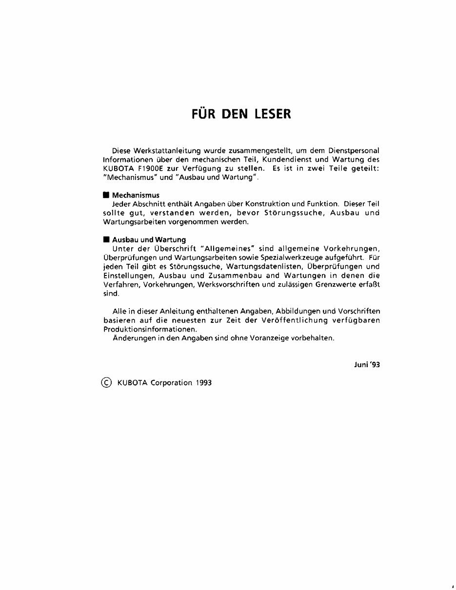 KUBOTA F1900 F1900E Tractor Service Manual preview img 4
