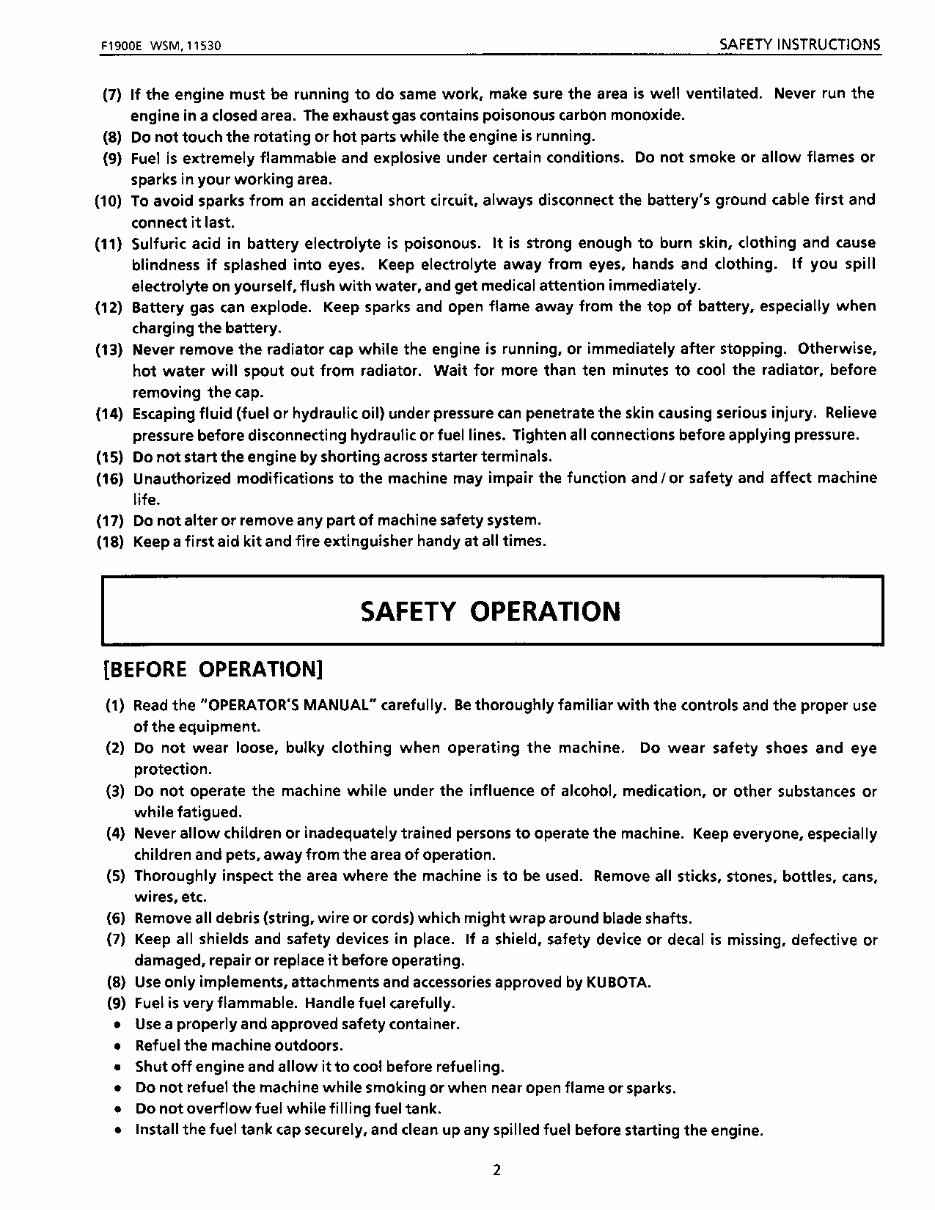KUBOTA F1900 F1900E Tractor Service Manual preview img 6