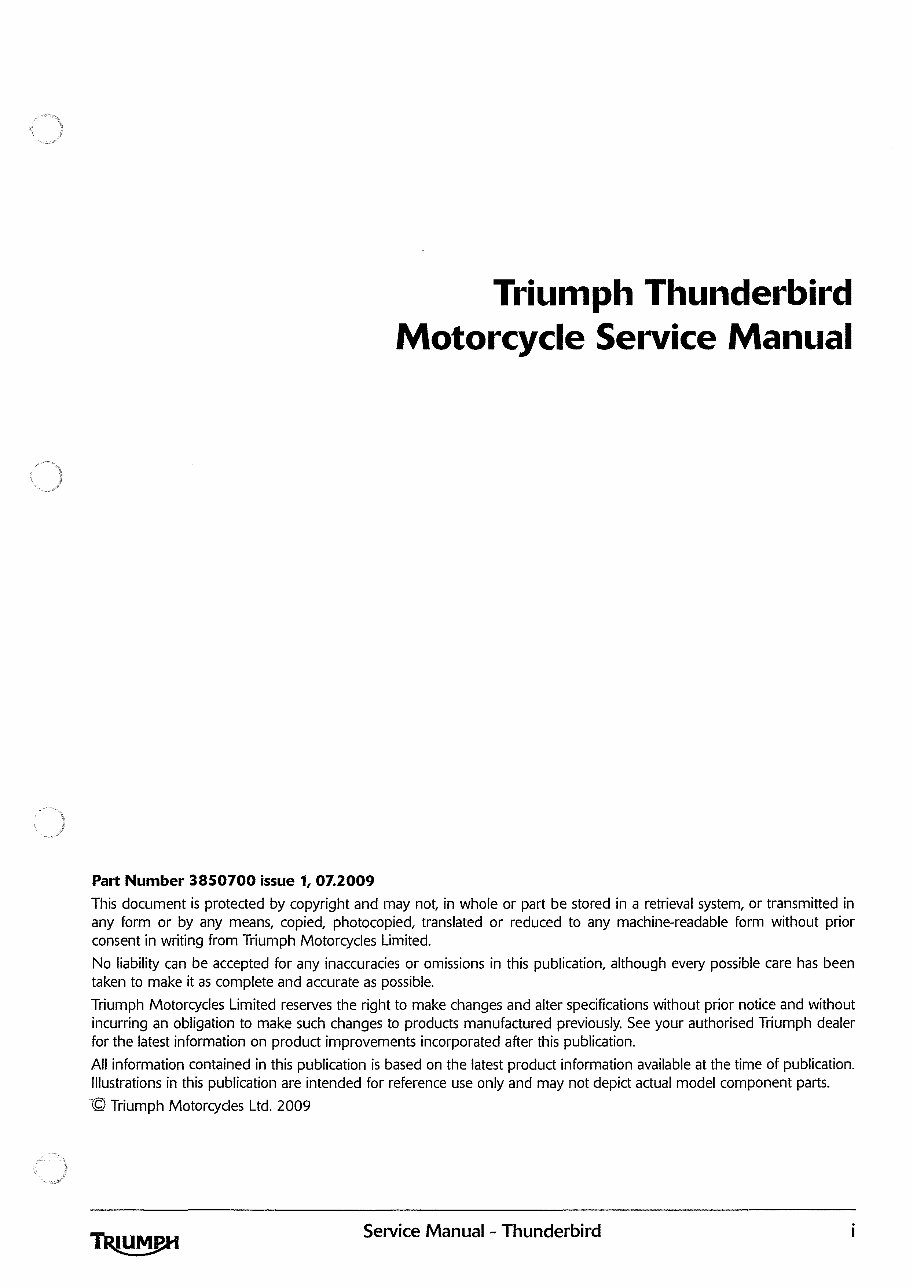 2009 Triumph Thunderbird OEM Service & Repair Manual preview img 1