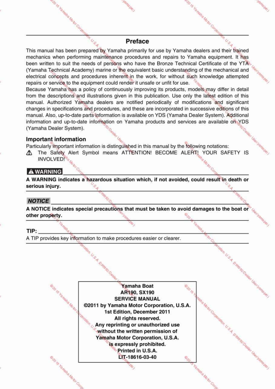 2014 Yamaha SX192 Service & Repair Manual preview img 3