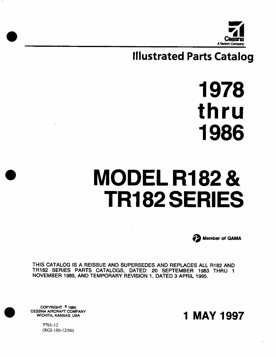 19781986 Cessna 182, 182RG, Turbo 182RG Illustrated Parts Catalog