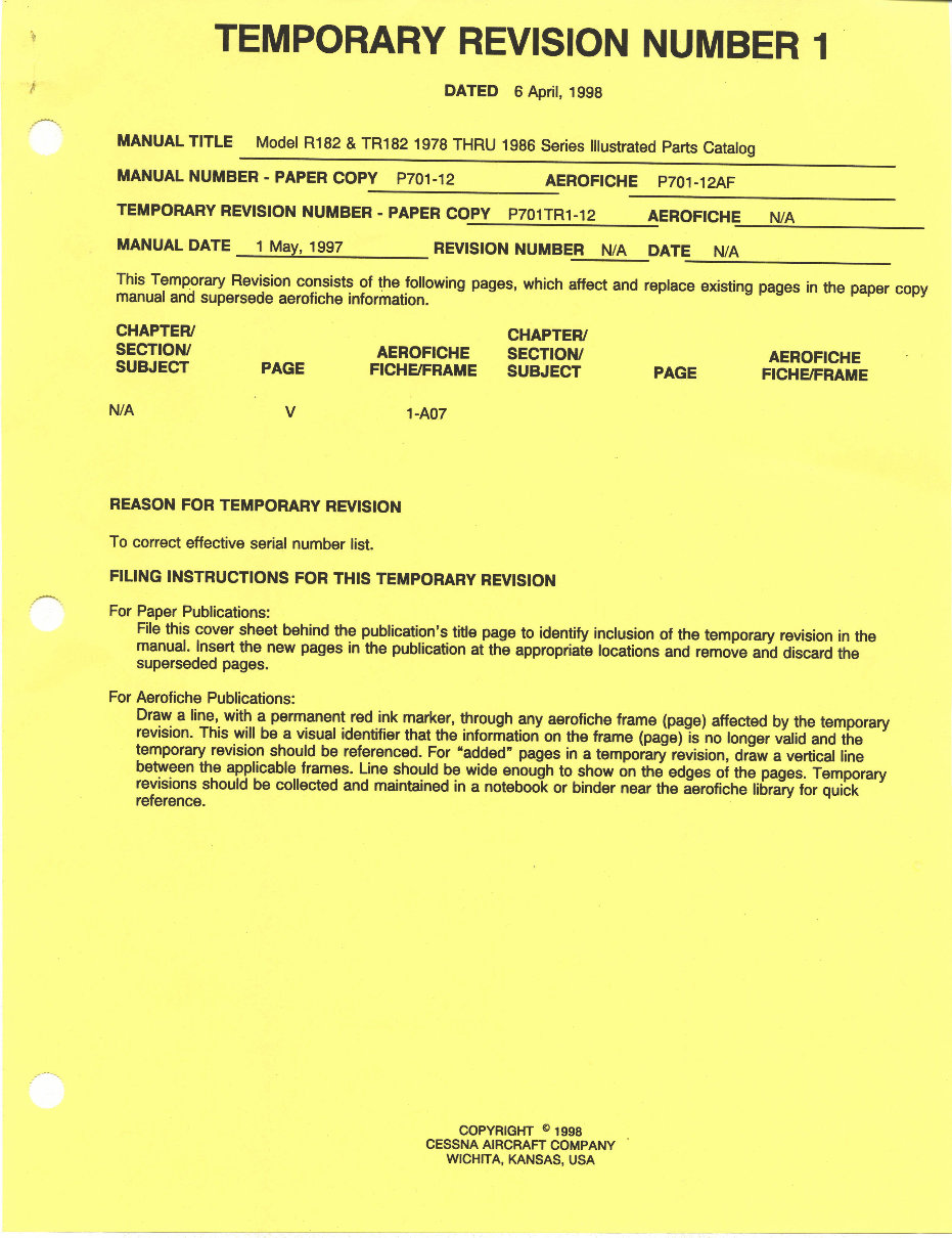 19781986 Cessna 182, 182RG, Turbo 182RG Illustrated Parts Catalog