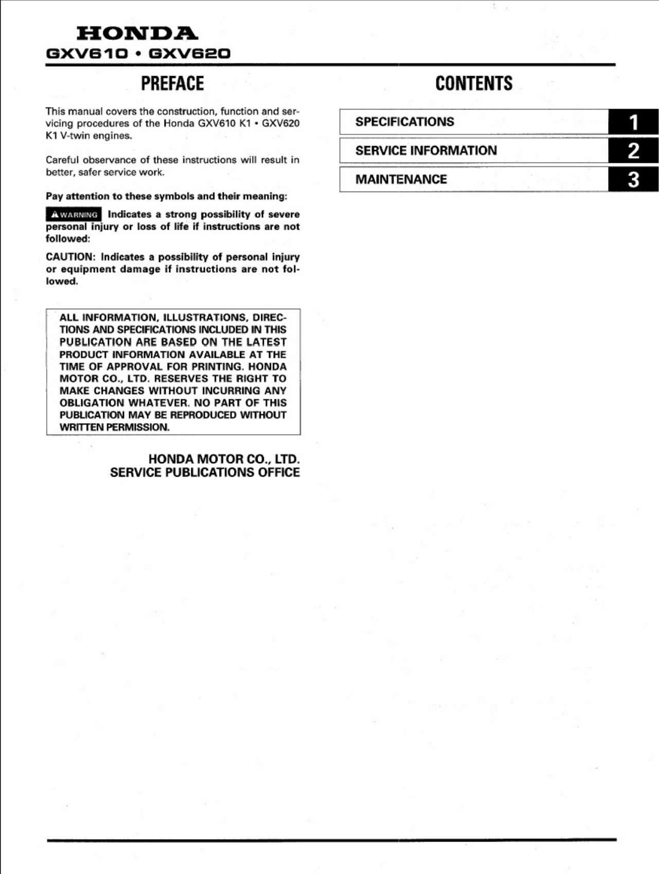 Honda Gxv610, Gxv620 Engine Workshop Service Repair Manual preview img 1