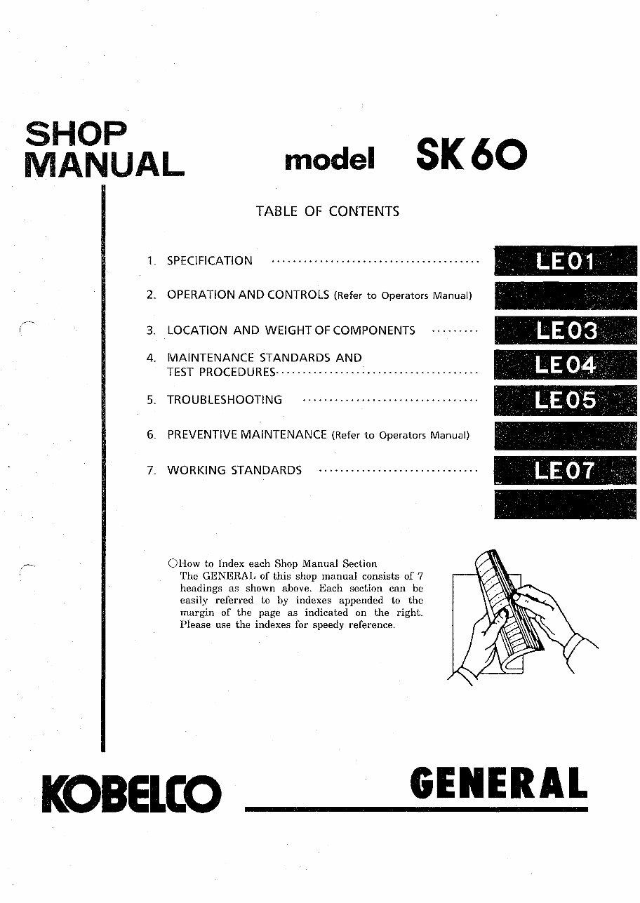 Kobelco SK60 Crawler Excavator Service Repair Manual ( LE-11001 and UP ) preview img 5