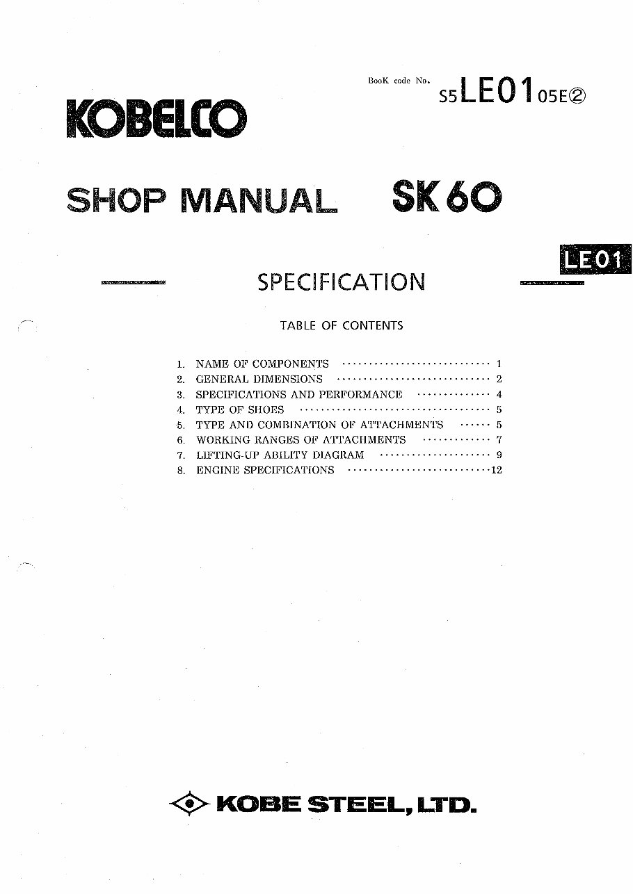 Kobelco SK60 Crawler Excavator Service Repair Manual ( LE-11001 and UP ) preview img 7
