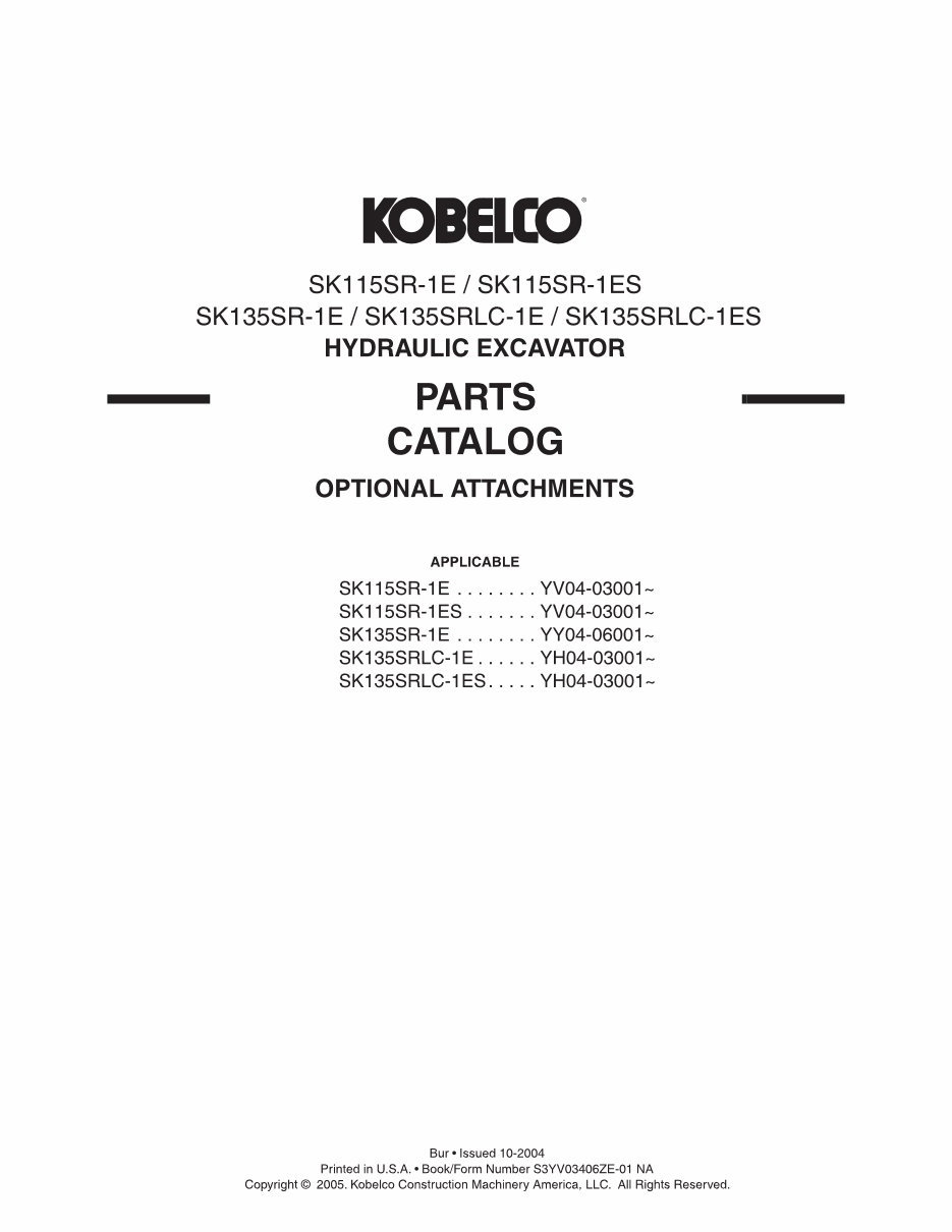 Kobelco SK135, SK135SRLC-1E Parts Catalog preview img 1