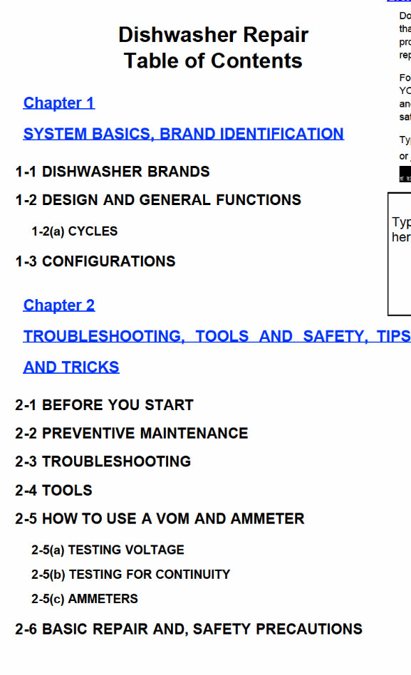 DISHWASHER Repair Manual MODEL preview img 1